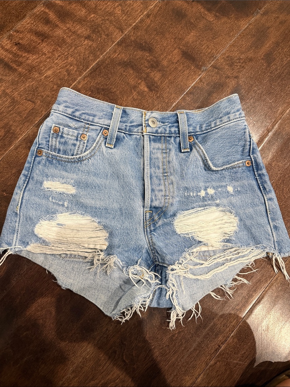 Levi’s 501’s High-Rise Distressed Denim Shorts - Light Blue - W23